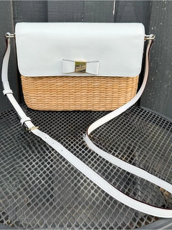Kate Spade Basket Shoulder/ Crossbody Bag Rattan & leather with Bow Accent - Picture 1 of 9